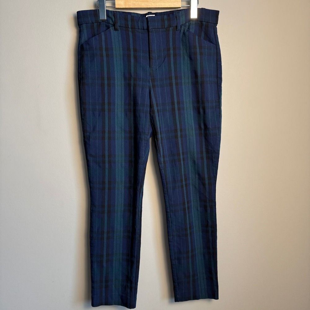 GAP Signature Skinny Ankle Blackwatch Plaid Trousers Blue Green Black Womens 12